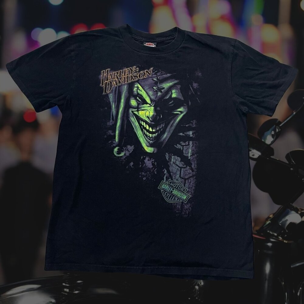 Harley-Davidson Men’s Large Graphic Shirt Dallas Texas Mardi Gras Pin Up Joker
